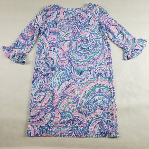Lilly Pulitzer Sopie Ruffle Dress Girls XL 12/14 Blue Happy As a Clam 3/4 Sleeve - Picture 4 of 9